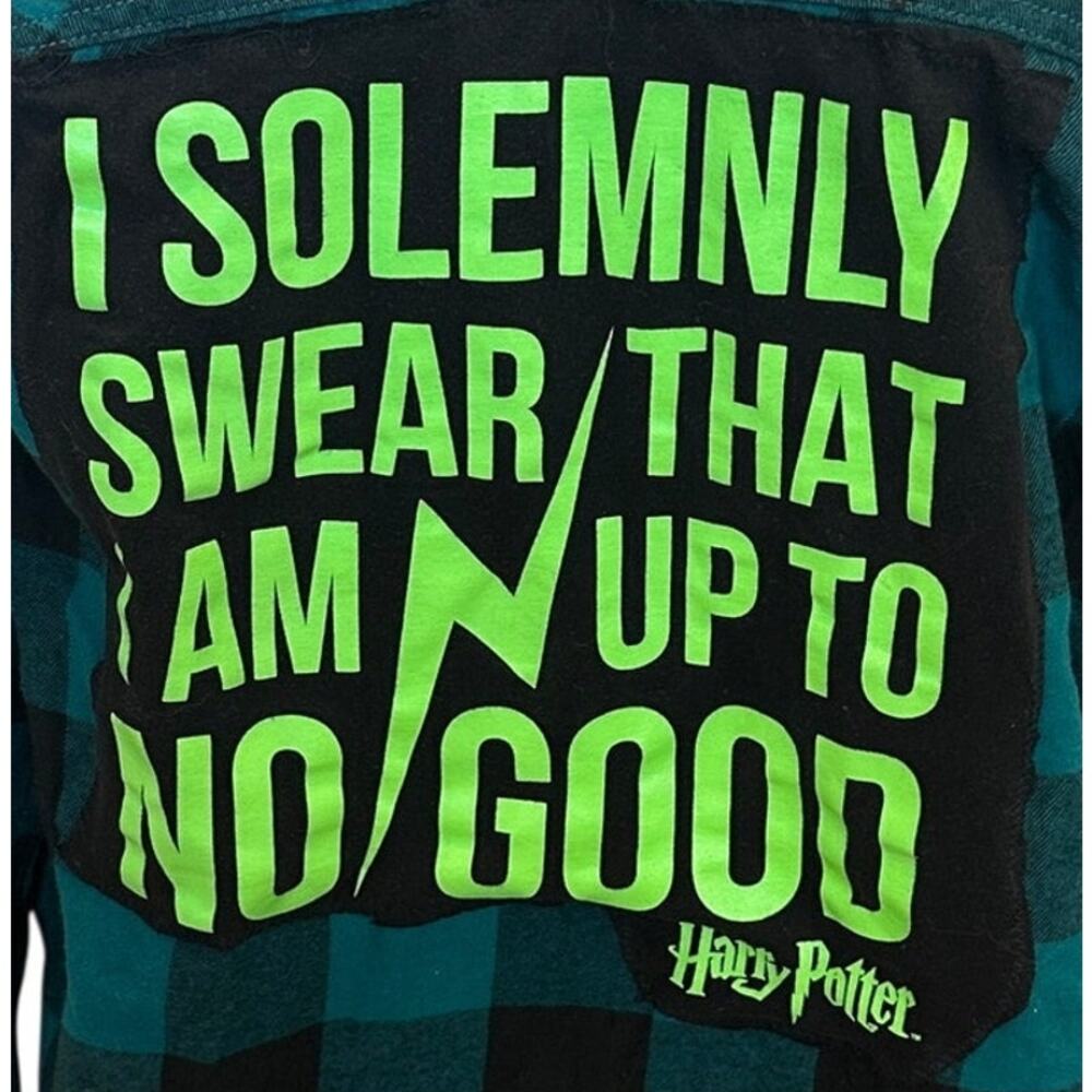 Harry Potter Plaid Flannel Button Down Shirt Kids XL Unique I Solemnly Swear - Picture 2 of 6
